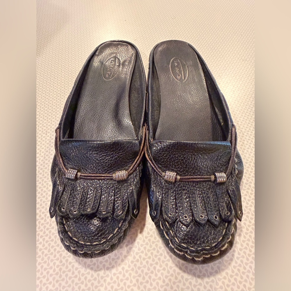 Women’s Black Leather Slip-On Moccasin Mule Size 8.5